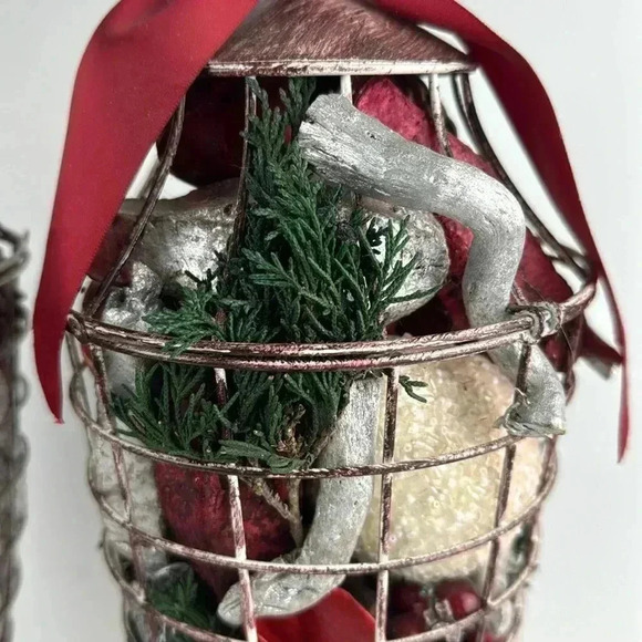 Christmas Metal farm house vases  w/ greenery & silver & red decorative items - Picture 2 of 6